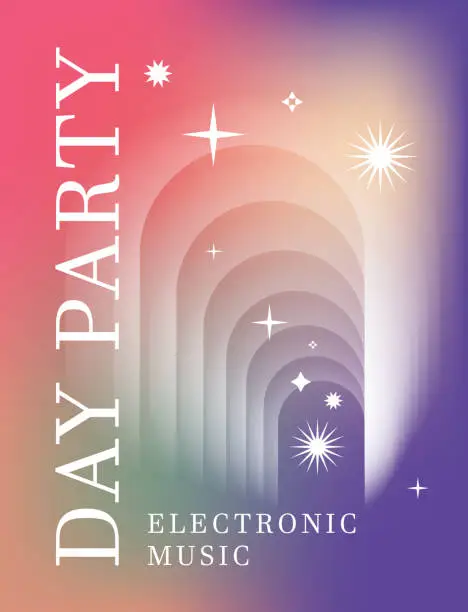 Vector illustration of Futuristic colorful abstract club poster. Electronic music entertainment. Minimal postcard design. Gradient vector illustration.