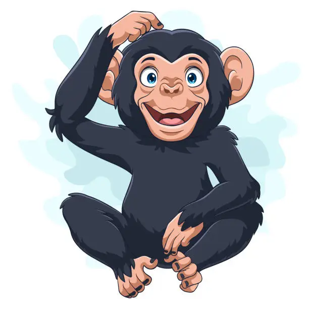 Vector illustration of Cartoon happy chimpanzee on white background