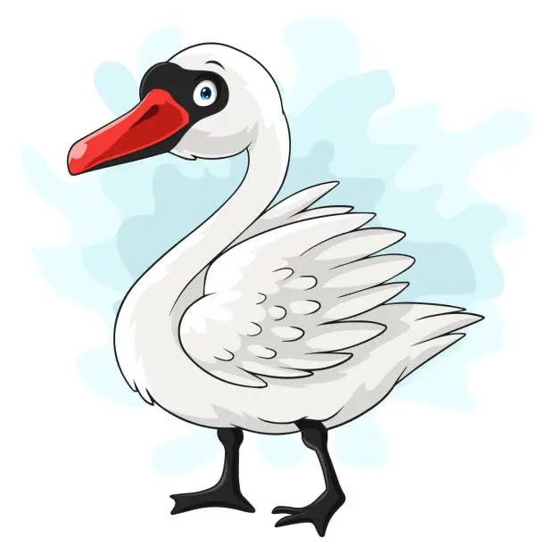 Vector illustration of Cartoon cute swan isolated on white background