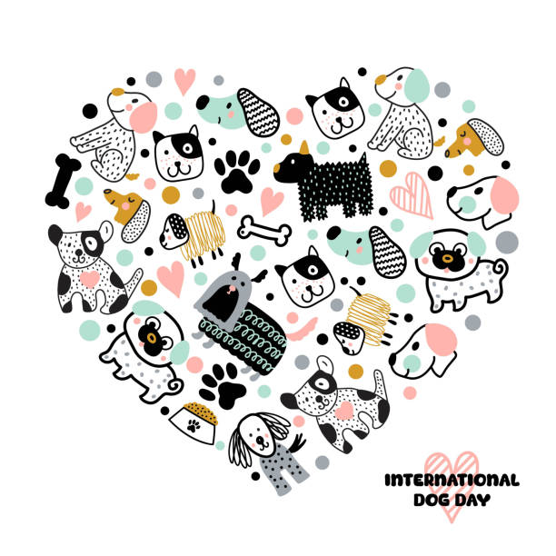 ilustrações, clipart, desenhos animados e ícones de feliz dia nacional do cão cartão de saudação design vetorial. - polka dot audio