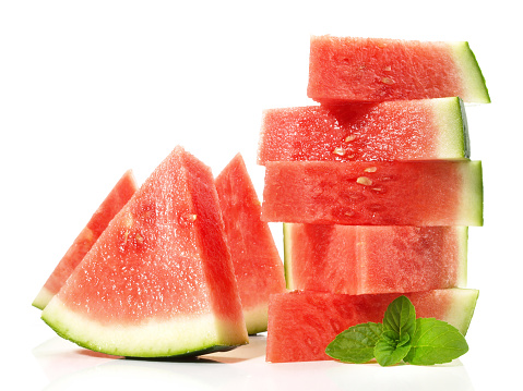 Watermelon Fruit Parts with Mint - White Background