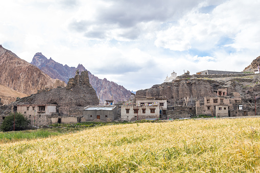 leh, india. 31th august, 2023: views of small ruined village in himalayas region, located at northern india