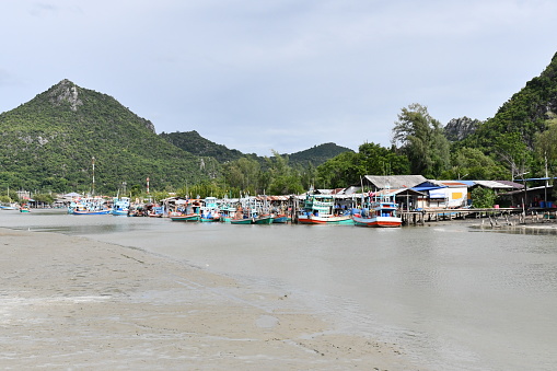 Fisherman village with lots of colorful boats