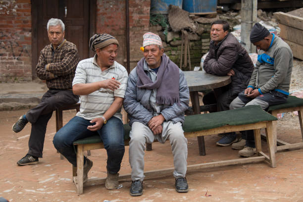Kathmandu, Nepal- April 20,2023 : Street view of the residents of  Patan Durbar Square in their daily routine.