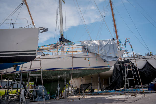 istock Motor yacht moored for repairs and service in dry dock 1967110251