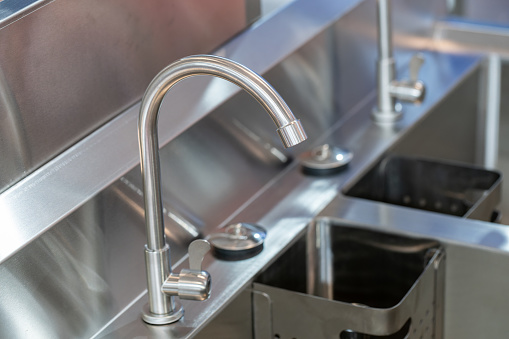 Stainless steel sink close-up