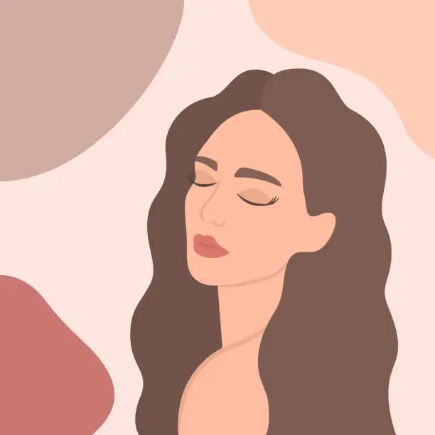 Vector illustration of Abstract Beautiful Woman Portrait. Minimalist Art With Pastel Colors