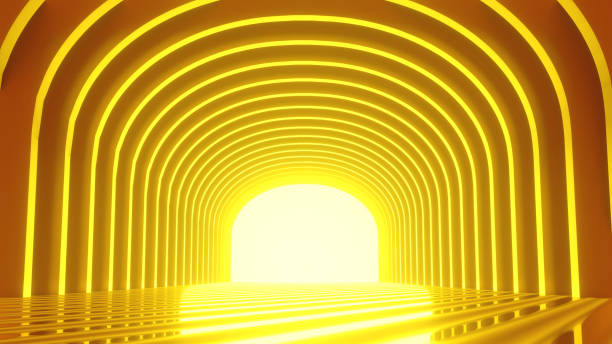 istock 3D rendering of an empty gold tunnel corridor. 1967148512