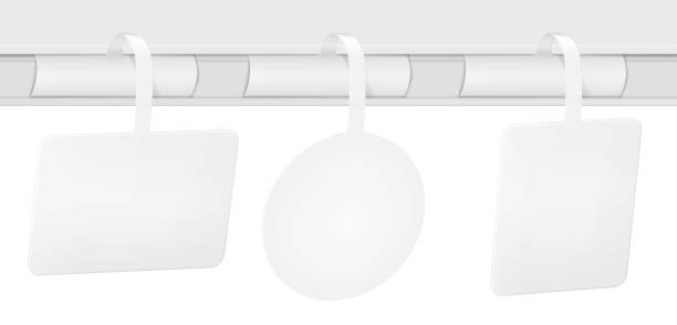 ilustrações, clipart, desenhos animados e ícones de oscilador de prateleira retangular, redondo, quadrado. conjunto de maquete vetorial. branco branco supermercado dangler realista mock-up - shelf talker mockup
