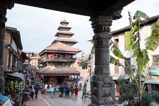 Kathmandu, Nepal- April 20,2023 : Street view of the residents of  Patan Durbar Square in their daily routine.
