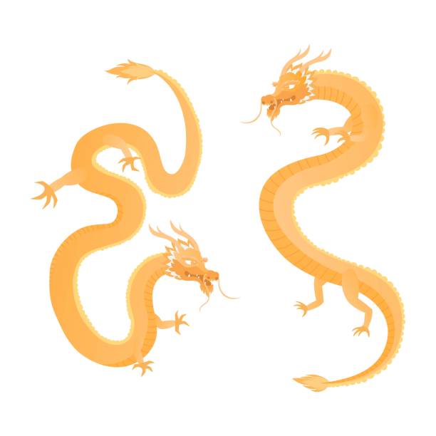 istock Two Chinese Gold Dragon Two type for Happy Chinese New year or Lunar new year 1967167059