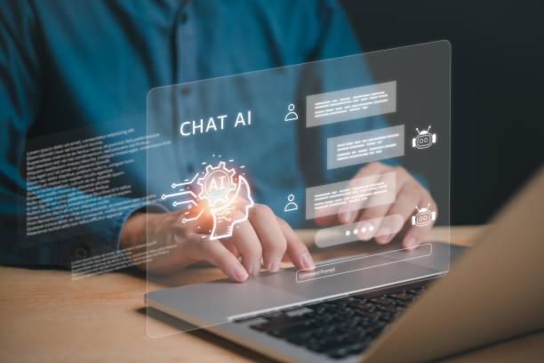 artificial intelligence chat ai robots research content write reports and scripts public relations, command prompt, conversation assistant, automatic answering machine technology communication. - command_ zdjęcia i obrazy z banku zdjęć