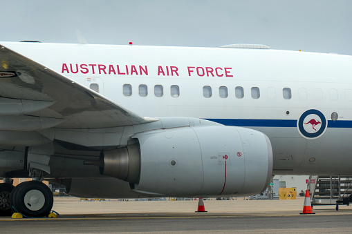 Norfolk, Virginia, USA - May 3, 2021: Airforce One waiting on the tarmac at Norfolk Airport for President Joe Biden and First Lady Dr. Jill Biden to arrive.