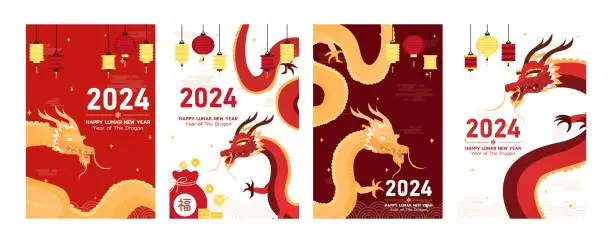 Vector illustration of Rectangular illustration for celebrating Chinese New Year or Lunar New Year