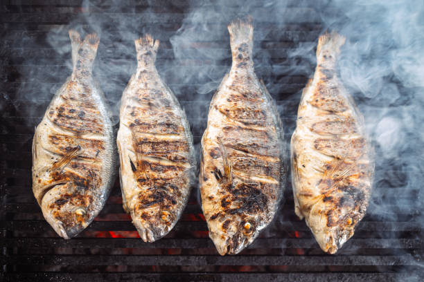 Roasted sea ​​bream on grill