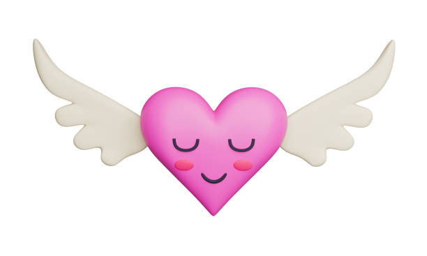 istock Pink heart with white wings. Valentines Day. 3d design element 1967384724