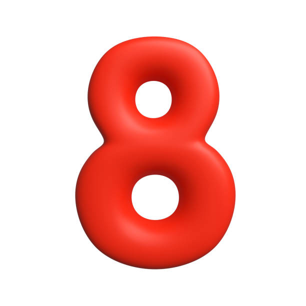 3d numer osiem, czerwony błyszczący balon. symbol obchodów rocznicy, cyfra na baner reklamowy i promocyjny, element projektu kartek okolicznościowych. renderowanie 3d - cyfra_  zdjęcia i obrazy z banku zdjęć