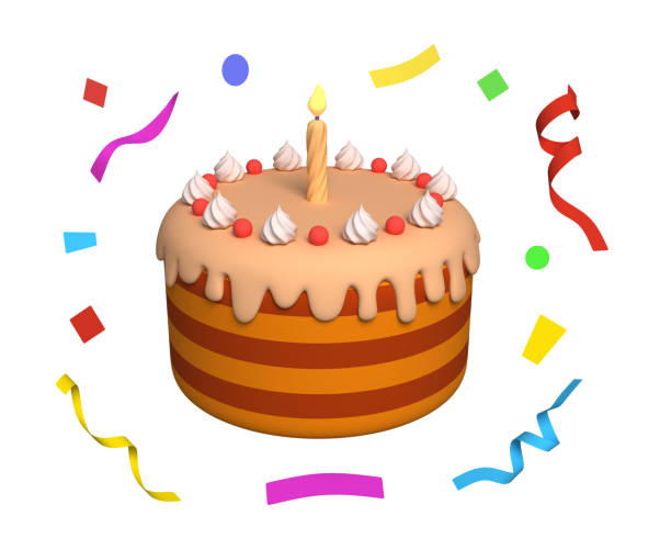3d festive cake with confetti around. 3d rendering
