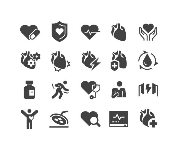 illustrazioni stock, clip art, cartoni animati e icone di tendenza di icone cardiologiche - serie classica - pain heart attack heart shape healthcare and medicine
