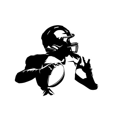 Football player, quarterback, isolated silhouette, vector logo. American football ahtlete