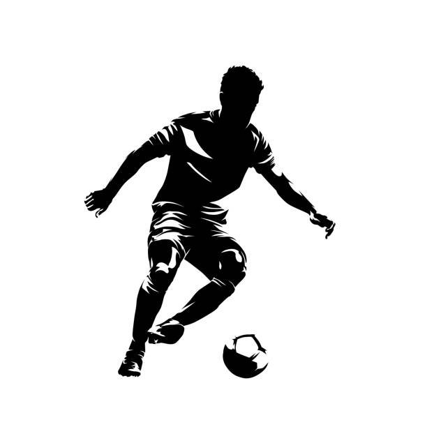 ilustraciones, imágenes clip art, dibujos animados e iconos de stock de jugador de fútbol, fútbol, silueta vectorial aislada. logotipo del atleta de deporte de equipo - delantero de fútbol