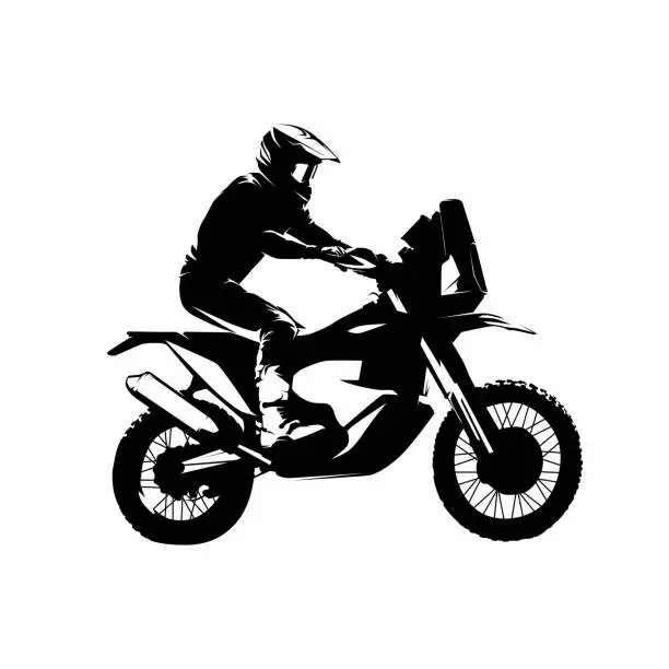 Vector illustration of Motorcycle, desert rally, isolated vector silhouette, ink drawing. Motorsport