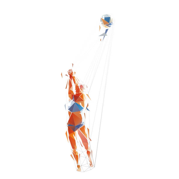 ilustrações de stock, clip art, desenhos animados e ícones de volleyball player, woman, isolated low poly vector illustration, side view - beach body ball volleyball