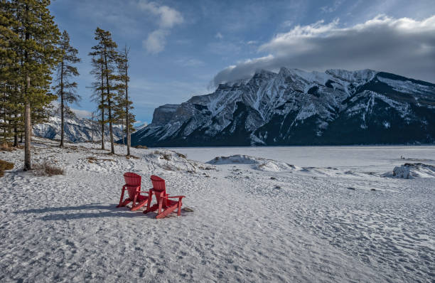 istock Red Chairs at Lake Minnewanka 1967461172