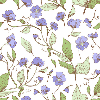 A seamless repeating pattern of Sweet Peas flowers.