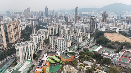Arieal view Oi Man Estate public housing and Ho Man Tin district, Kowloon, Hong Kong