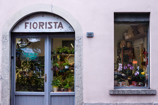 Bellagio, Italy - October 15, 2023 - A florist shop in the center of Bellagio, lake Como in Italy