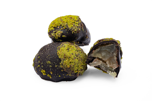 Chocolate Covered Chestnut Dessert with Pistachio.