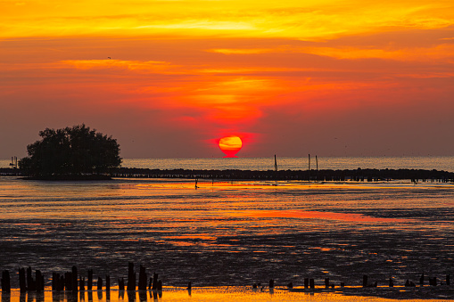 Coastal scenery and sunrise in the morning,sunrise in early morning hours in egypt close to Marsa alam sun reflexion in the red sea