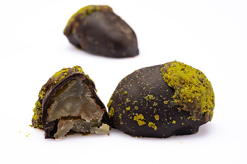 Chocolate Covered Chestnut Dessert with Pistachio.
