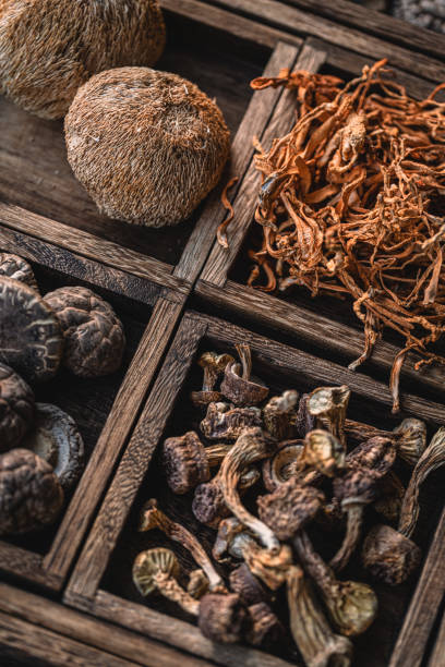 istock Dried mushrooms in wooden box 1967540855