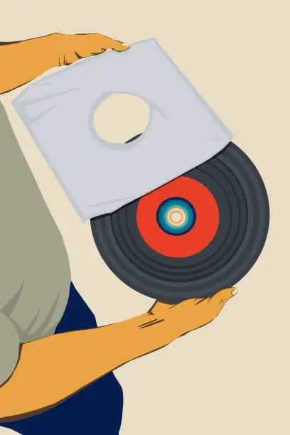 Vector illustration of Music lover holding vinyl music record