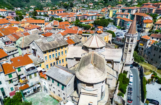 Architecture of Finalborgo, the historical center of Finale Ligure on the Italian Riviera in the province of Imperia, Liguria, Italy.