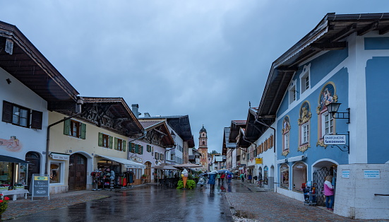 Mittenwald in the Bavarian alps, Germany in September on a rainy day.