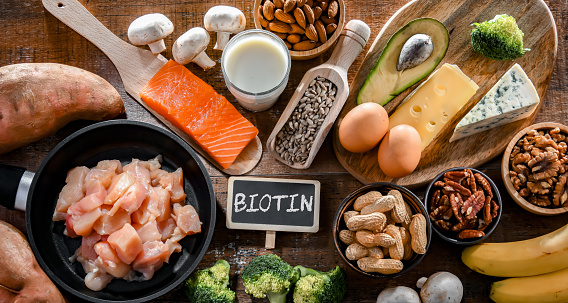 Food products rich in biotin recommended as a dietary supplement for healthy skin and hair
