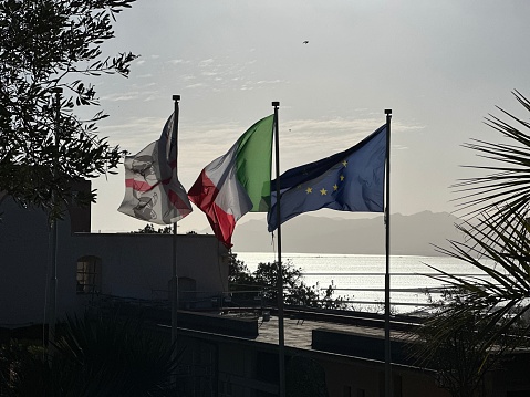 Flags flying over the Bay of Angels