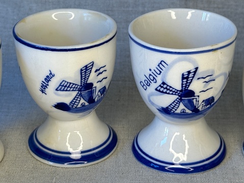 These egg cups are painted in a typical Dutch blue design.