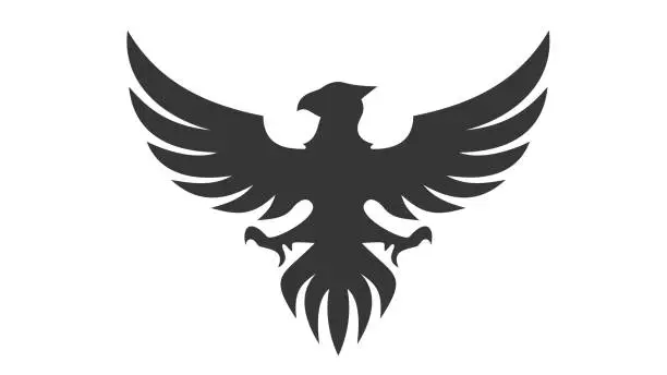 Vector illustration of A black bird of prey isolated on a white background. Eagle logo.
