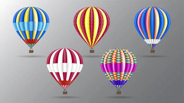 Vector illustration of Vector illustration of a hot air balloon with full color and texture. Realistic vector.