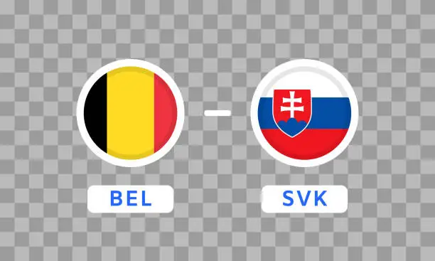Vector illustration of Belgium vs Slovakia Match Design Element. Flag Icons isolated on transparent background. Football Championship Competition Infographics. Game Score Template. Vector illustration