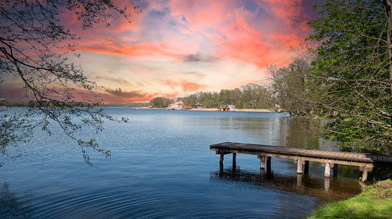 sunset over the lake on the Mecklenburg Lake District in Germany