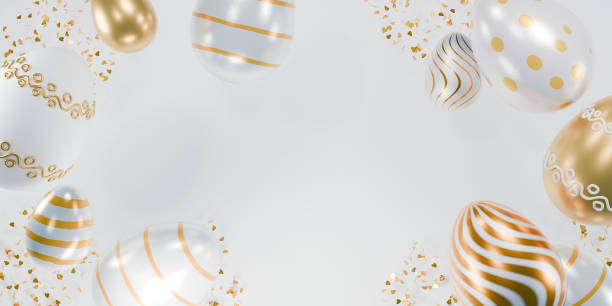 istock Happy Easter holiday banner. Greeting banner. 3d render. Space for text. 1967681065
