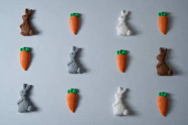 Easter bunnies and carrots background