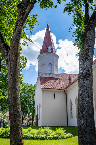 Smiltene Lutheran Church in sunny summer day, Latvia. The center of Smiltene.