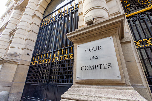 Paris, France - January 27, 2024: Entrance to the building of the Cour des Comptes (