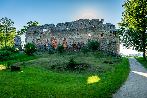 Turku, Finland- June 21, 2022: View from Courtyard of the medieval Turku Castle in summer.